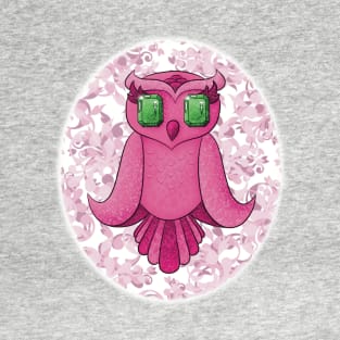 Sparkly Pink Owl with Emerald Eyes T-Shirt